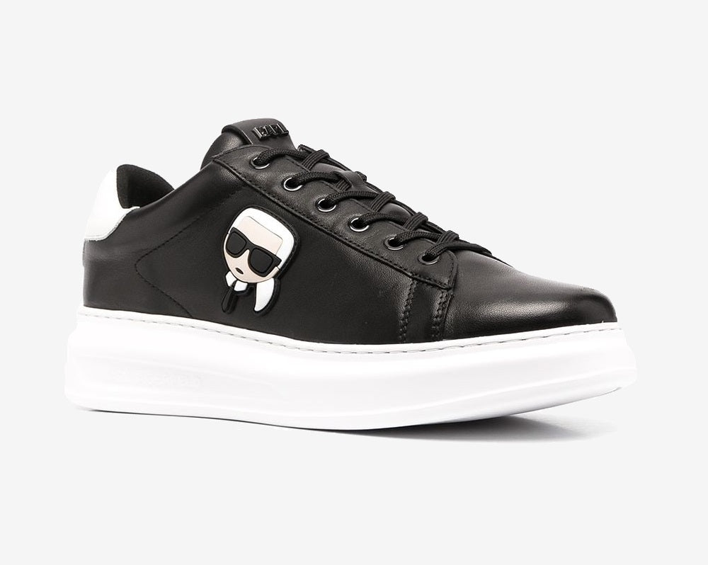 Karl Lagerfeld - Black leather low-top logo trainer